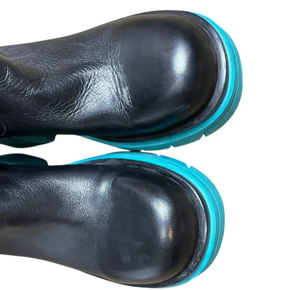 Steve Madden Dacy Tall Leather Boots Blue Black Chunky Platform size 9 Shoes - Picture 8 of 9